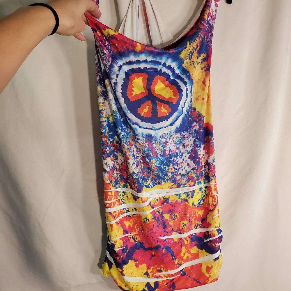3for$25 peace tye dye color block stretch tank